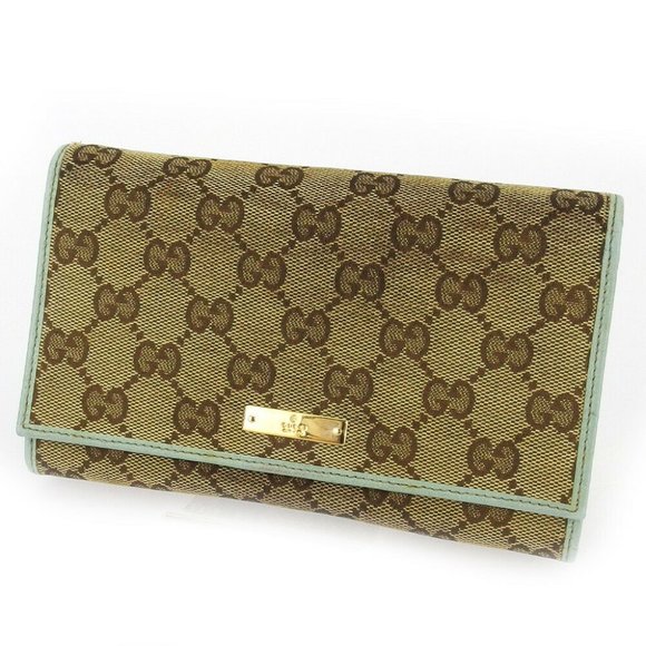 GUCCI wallet GG canvas beige canvas ~ leather Auth used T18590 - Picture 1 of 9